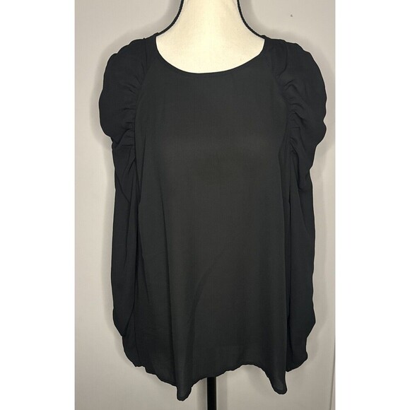 Who What Wear BLACK Runched Long Sleeve Polyester Blouse Career Casual Sz L - Picture 1 of 8